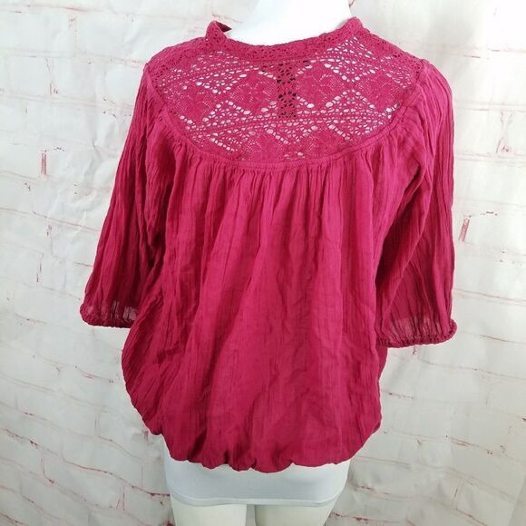 3/$25 Lucky Brand dark pink boho flowy top large - Picture 6 of 6